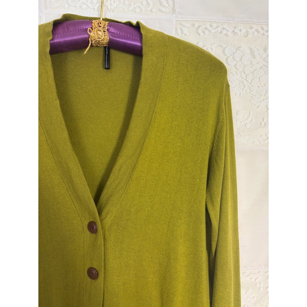 Silk Cashmere Blend Chartreuse Green‎ Boho Chic Button Front Cardigan Size L - Picture 12 of 14